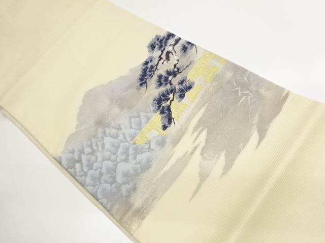 JAPANESE HIRAKI NAGOYA OBI FOR SUMMER / WOVEN SCENERY